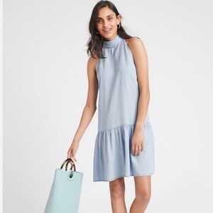 Banana Republic Chambray Bow Back Shift Dress Sleeveless Drop Waist